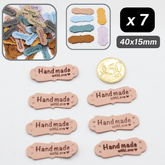 Set of 7 Fake Suede Labels - Peanut Shape - tagged "Handmade with ♥" - size40x15mm (Sew-on) - ACCESSOIRES LEDUC BV